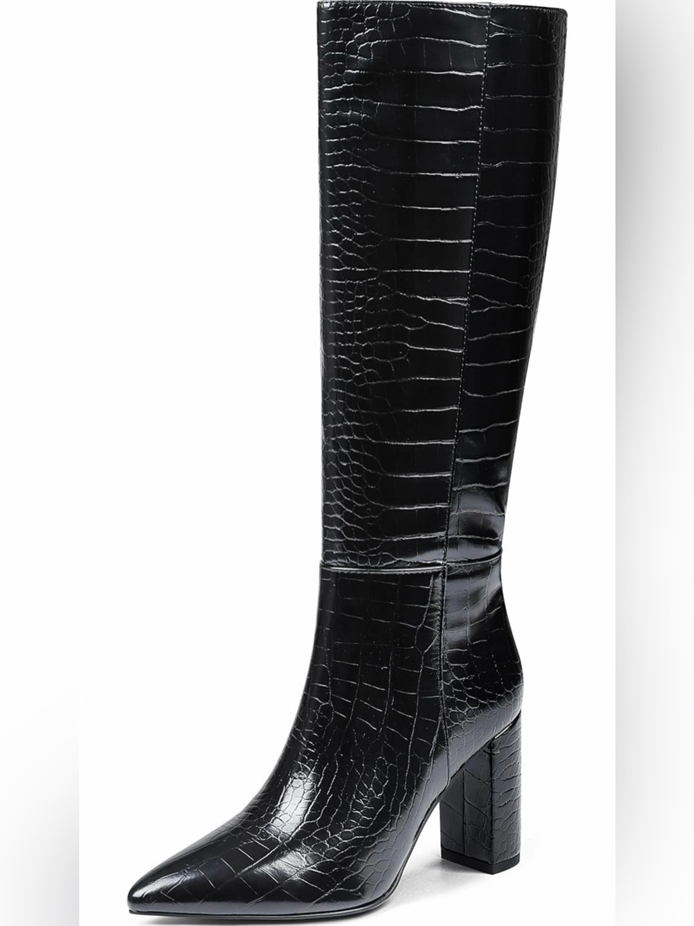 Women’s Knee High Boots with Zipper Chunky Block Heel Black Size 7.5